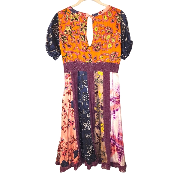 Odd Molly Silk Patchwork Midi Dress | Size Small - Picture 4 of 13